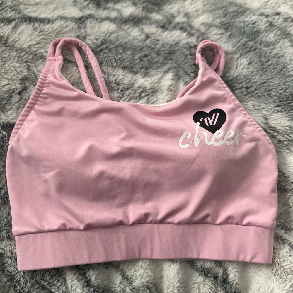 Varsity Pink Sports Bra with Scoop Neckline